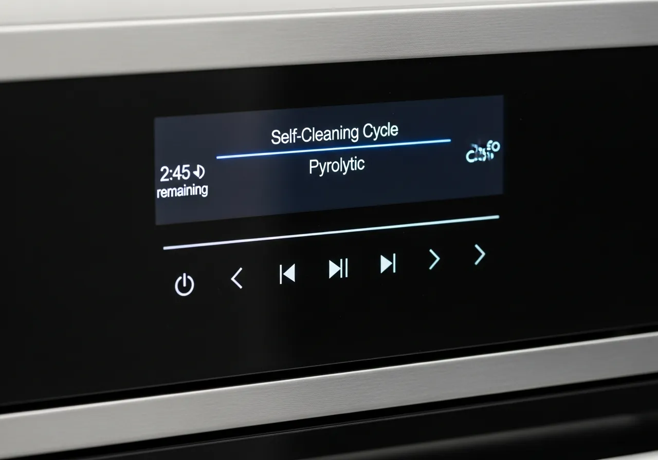 Modern oven control panel showing pyrolytic self-cleaning cycle settings